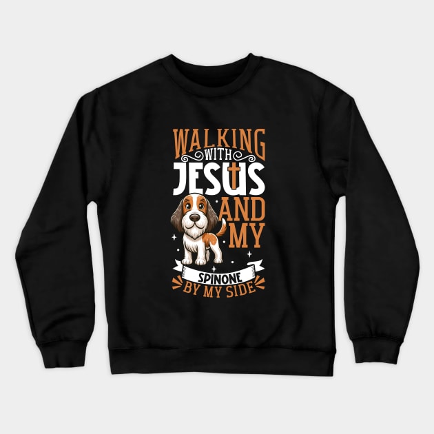 Jesus and dog - Spinone Italiano Crewneck Sweatshirt by Modern Medieval Design